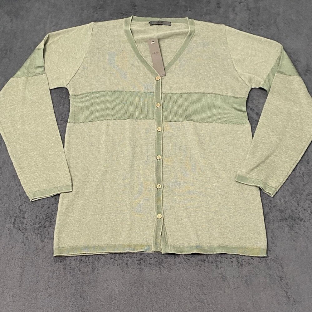 LO RI Italian Cardigan Sweater Womens Green Button Front Long Sleeve Classic